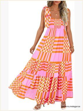 Summer Maxi Dress Boho Spaghetti Straps A-Line Smocked Beach Dress